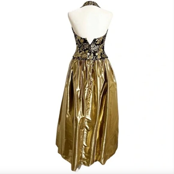 Vtg Jessica McClintock Gunne Sax Metallic Foil Dress - Picture 2 of 10